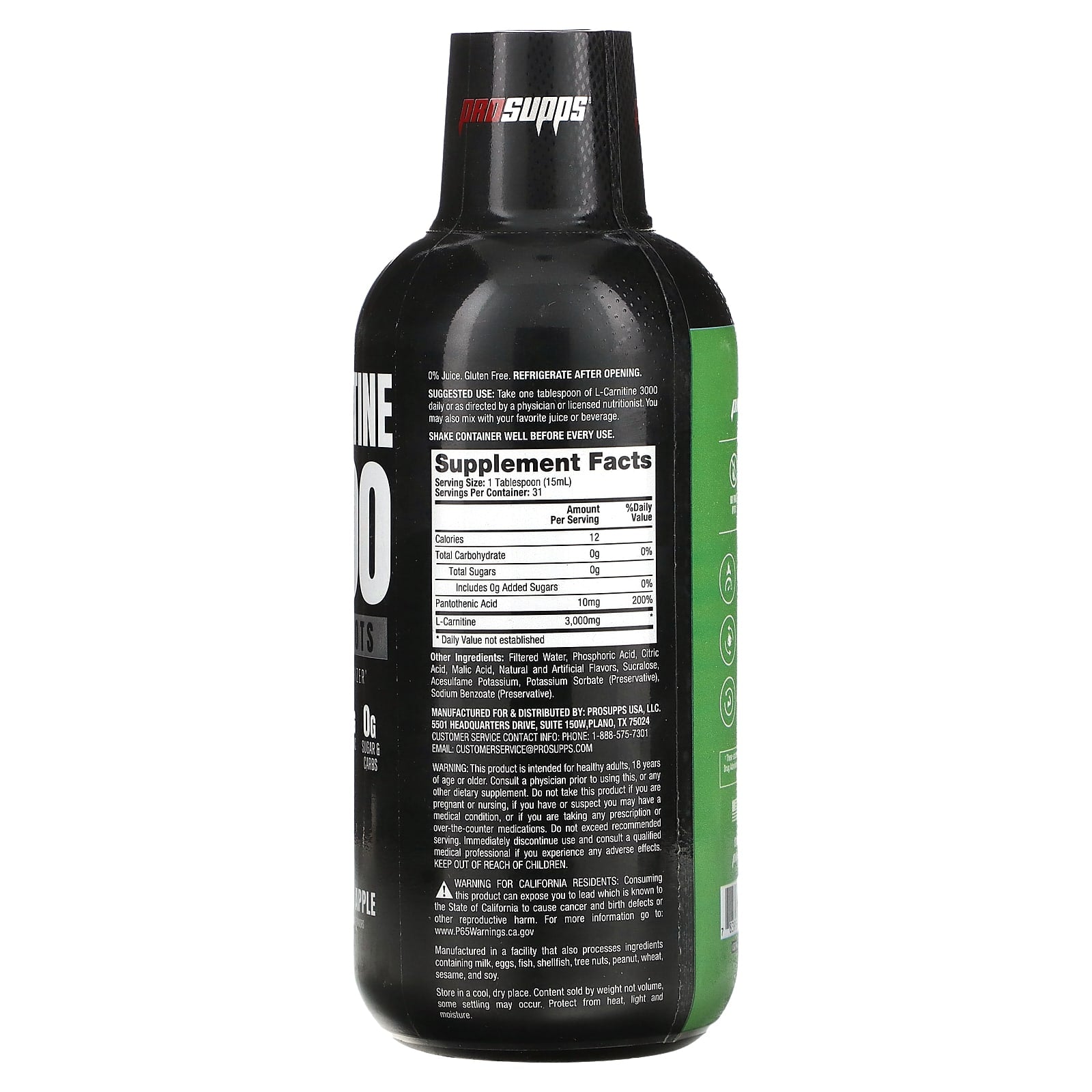 ProSupps, L-Carnitine 3000 Liquid Shots, Green Apple, 16 fl oz (473 ml) - Image 2