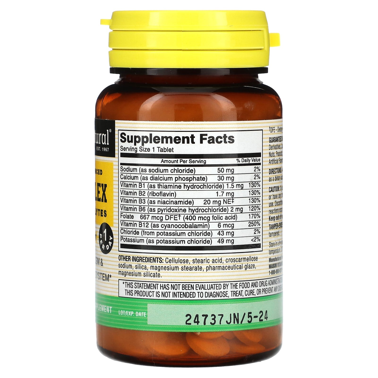 Mason Natural, Perfectly Balanced B-Complex with Electrolytes, 60 Tablets - Image 2