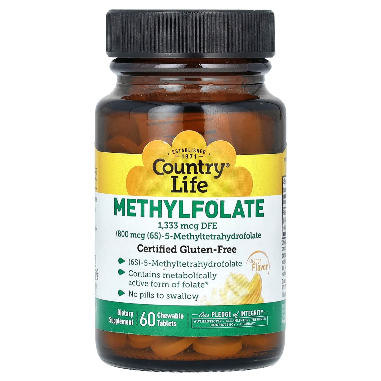 Country Life Methylfolate 1333 mcg DFE Orange Chewable Tablets - Image 1