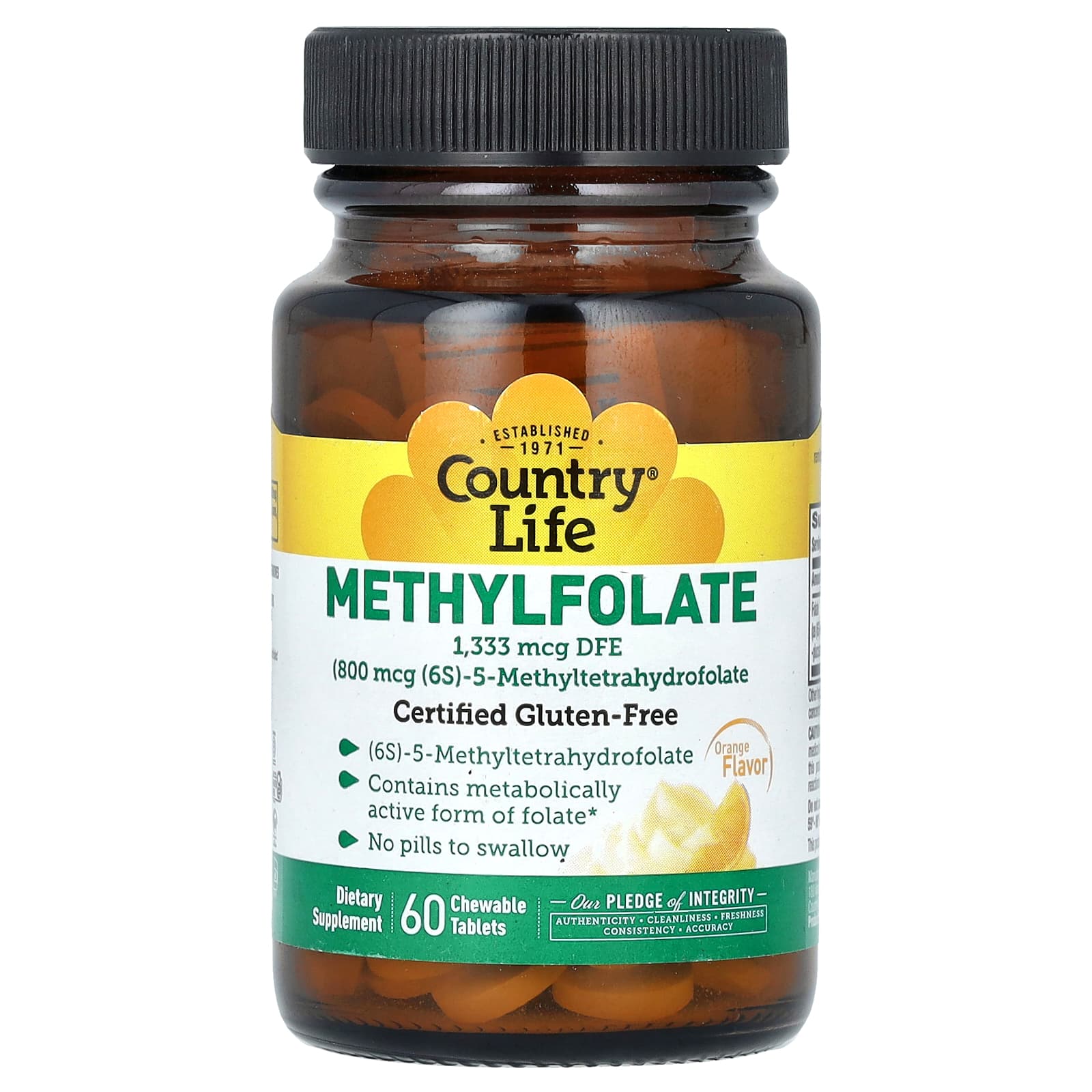 Country Life Methylfolate 1333 mcg DFE Orange Chewable Tablets - Image 1