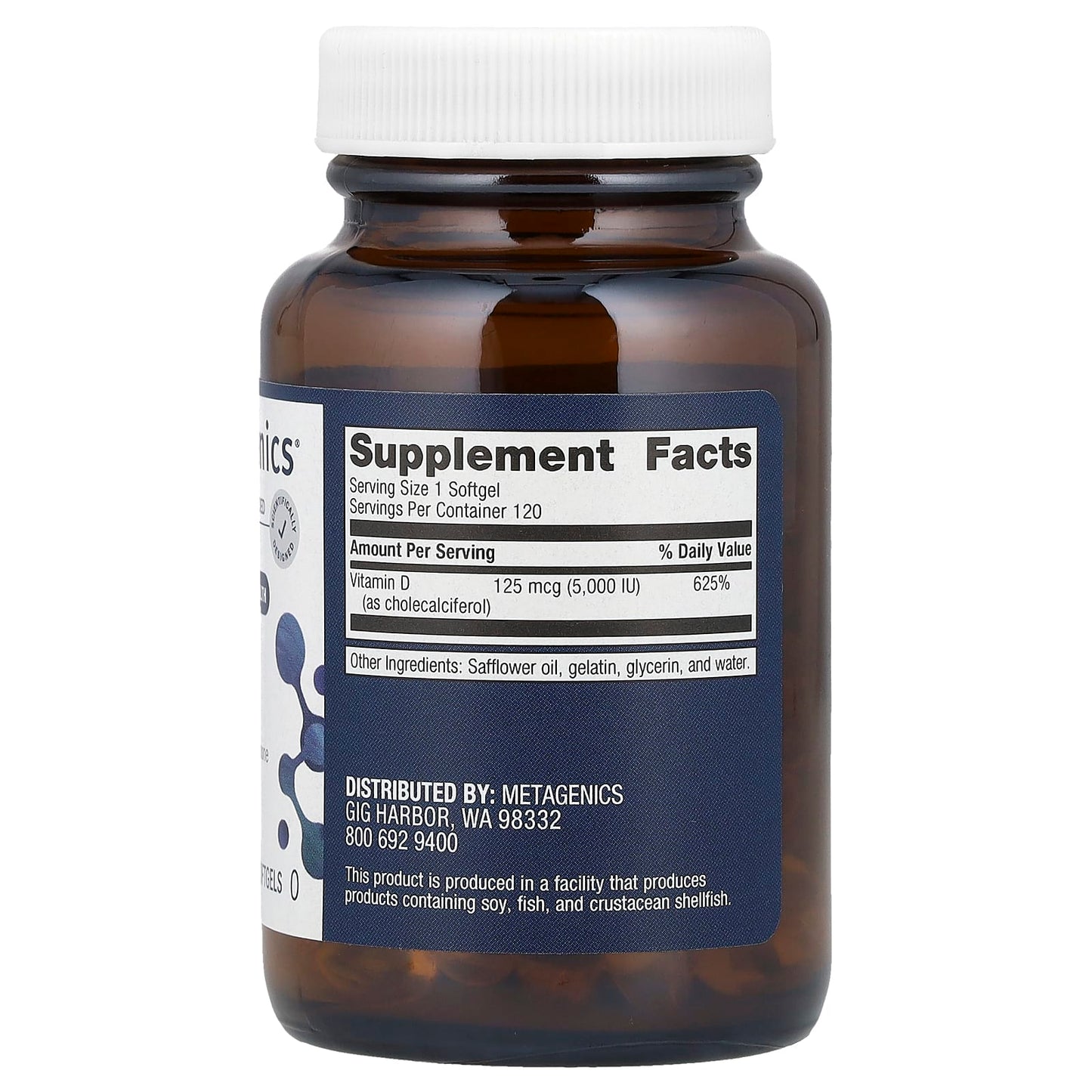 Metagenics, Vitamin D3 5000, 125 mcg (5,000 IU), 120 Softgels - Image 2