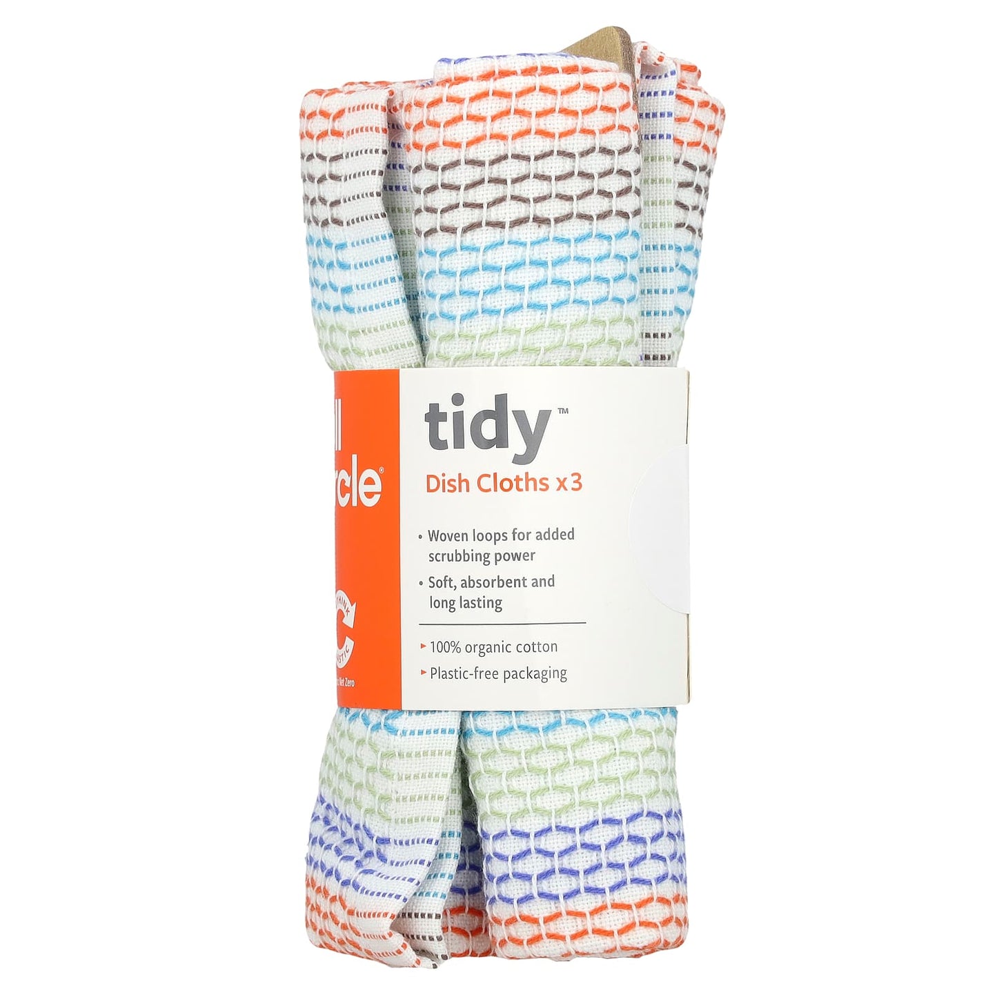 Full Circle Tidy Multicolored Dish Cloths, 100% Organic Cotton, 3-Piece Set - Image 2