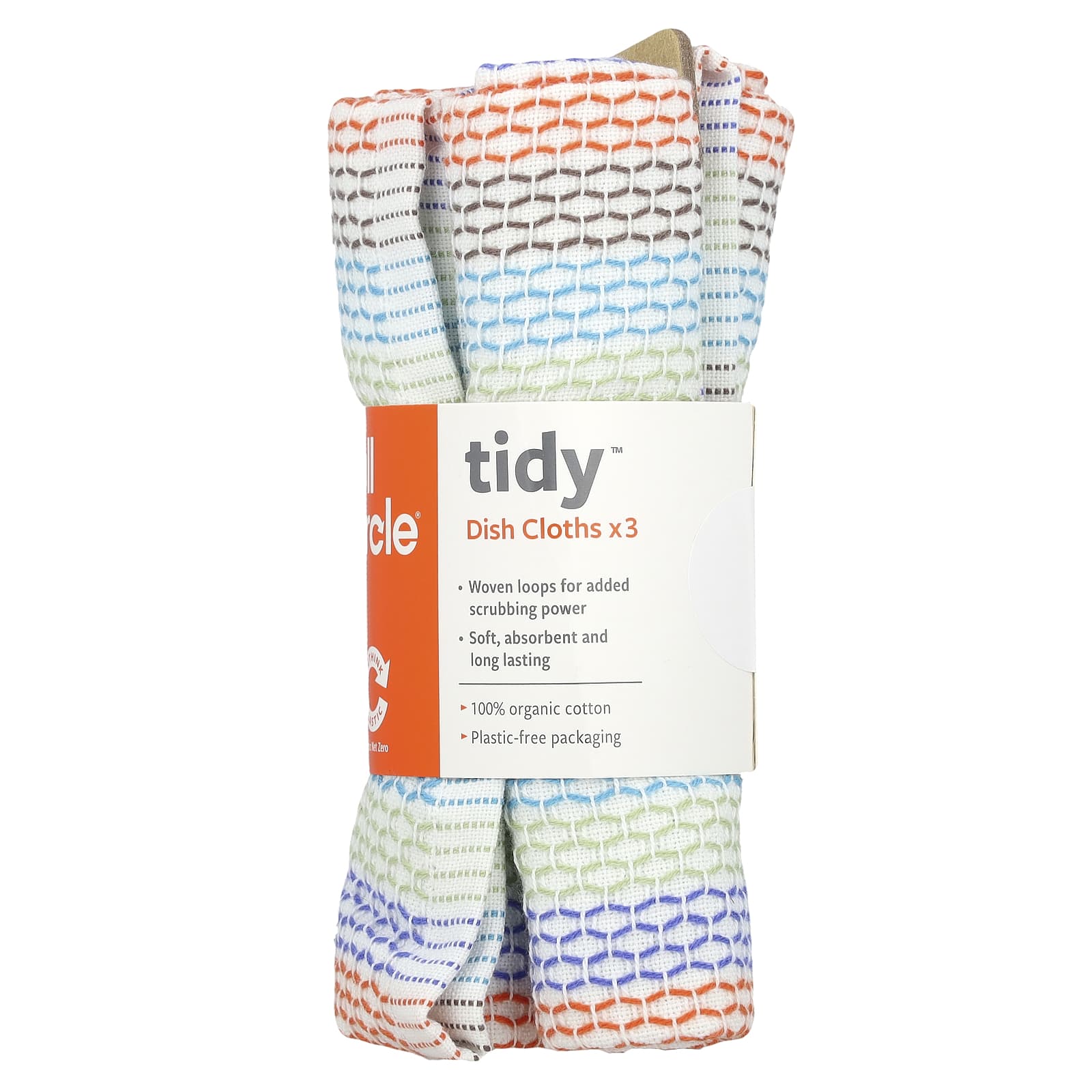 Full Circle Tidy Multicolored Dish Cloths, 100% Organic Cotton, 3-Piece Set - Image 2