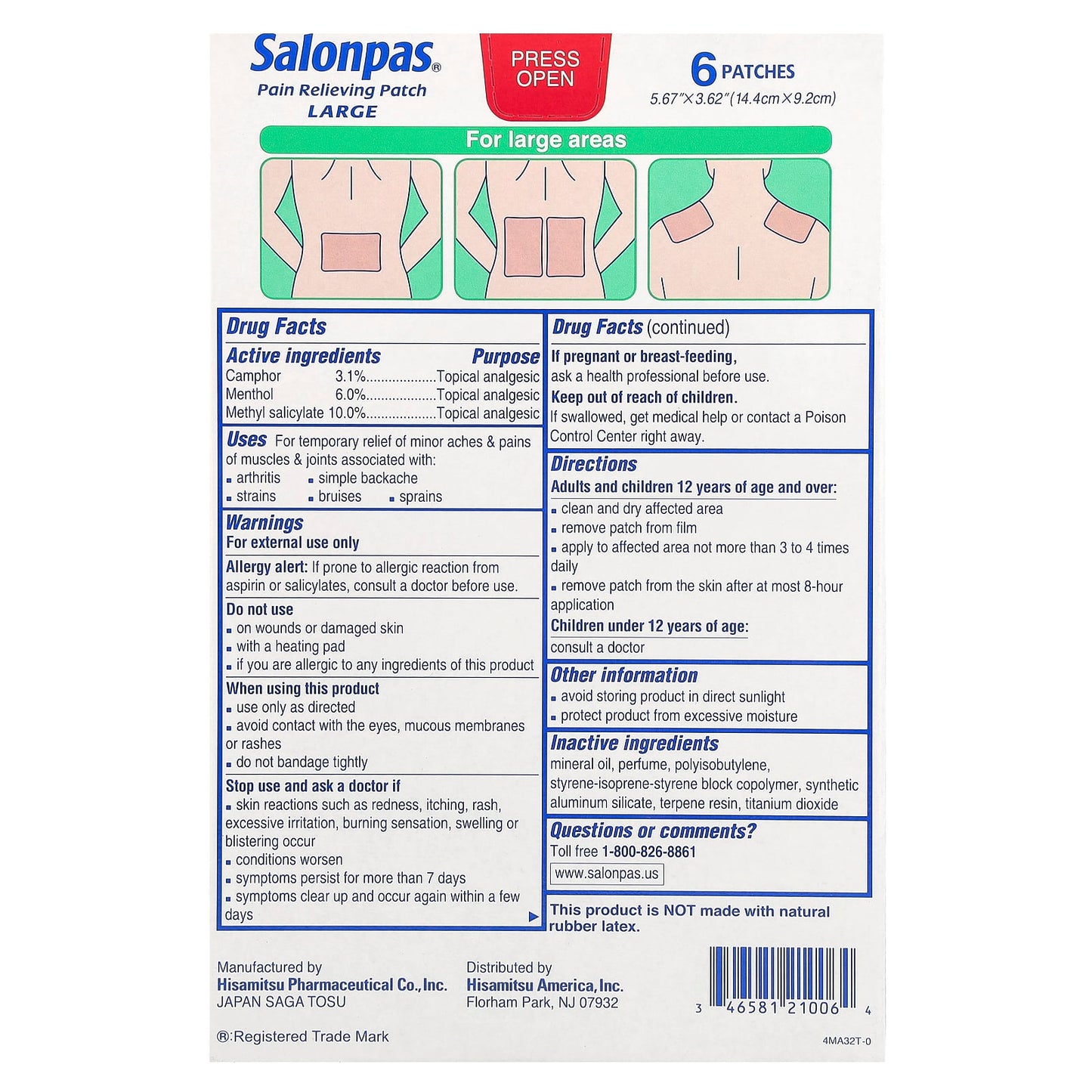 Salonpas, Pain Relieving Patch, Large, 6 Patches - Image 2