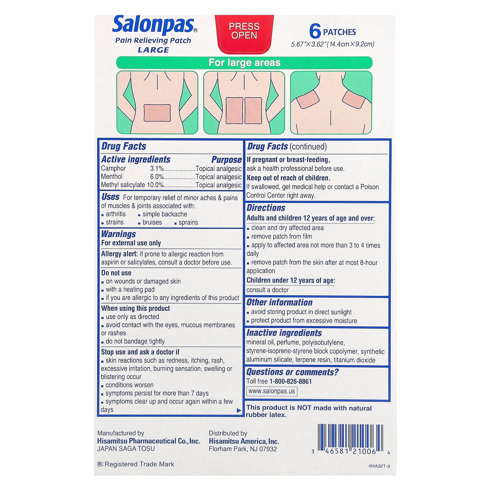 Salonpas, Pain Relieving Patch, Large, 6 Patches - Image 2
