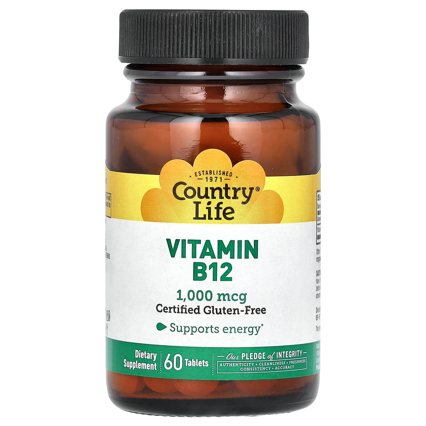 Country Life Vitamin B12 Supplement, 1,000 mcg, 60 Tablets, Gluten-Free, Vegan - Image 1