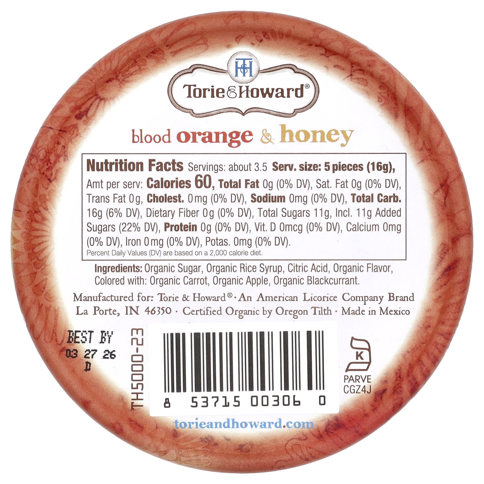Torie & Howard, Organic Hard Candy, Blood Orange & Honey, 2 oz (57 g) - Image 2