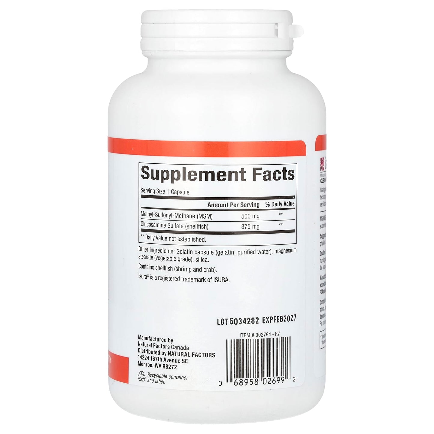 Natural Factors, MSM & Glucosamine Sulfate, 180 Capsules - Image 2