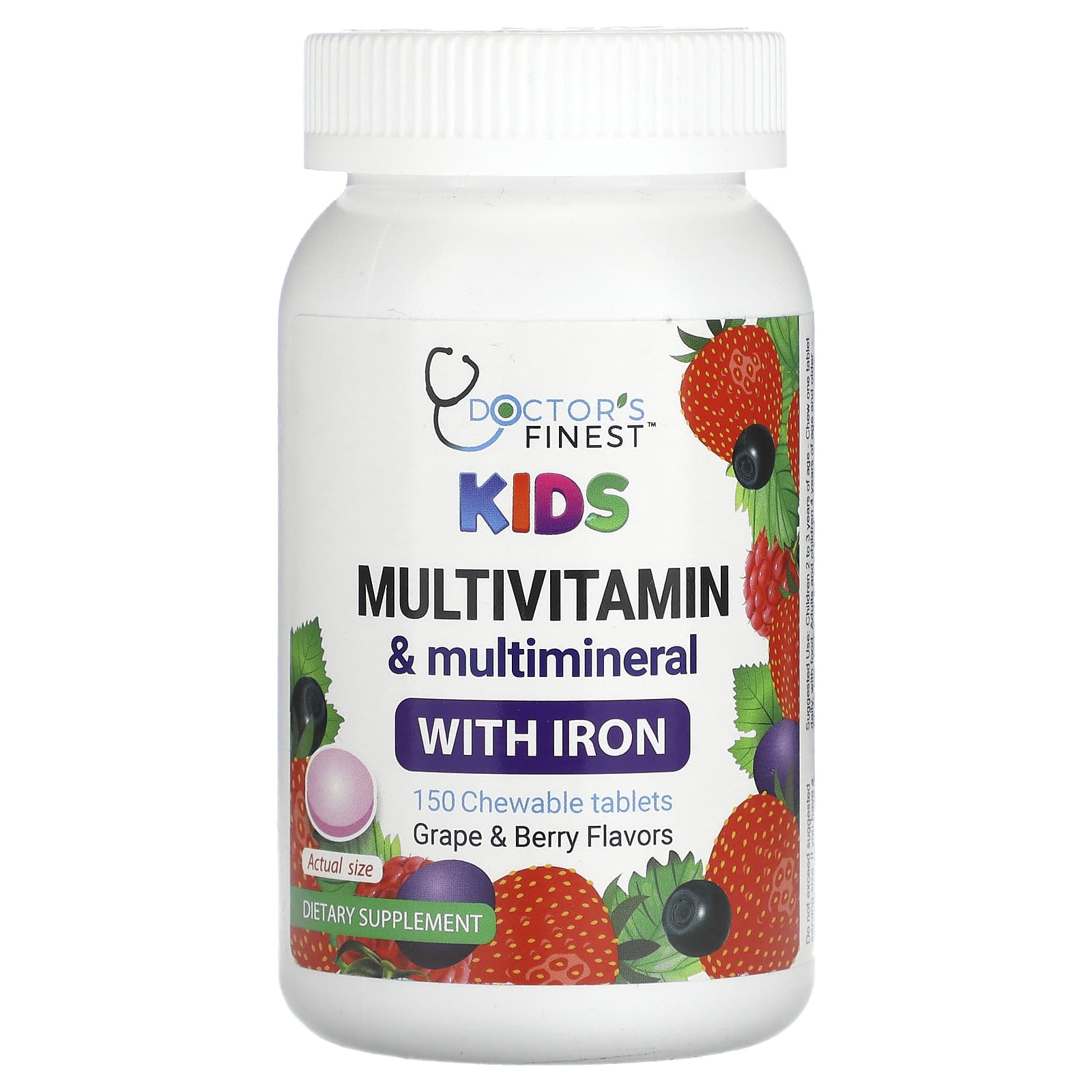 Kids Multivitamin & Multimineral with Iron, Grape & Berry, 150 Chewable Tablets - Image 1