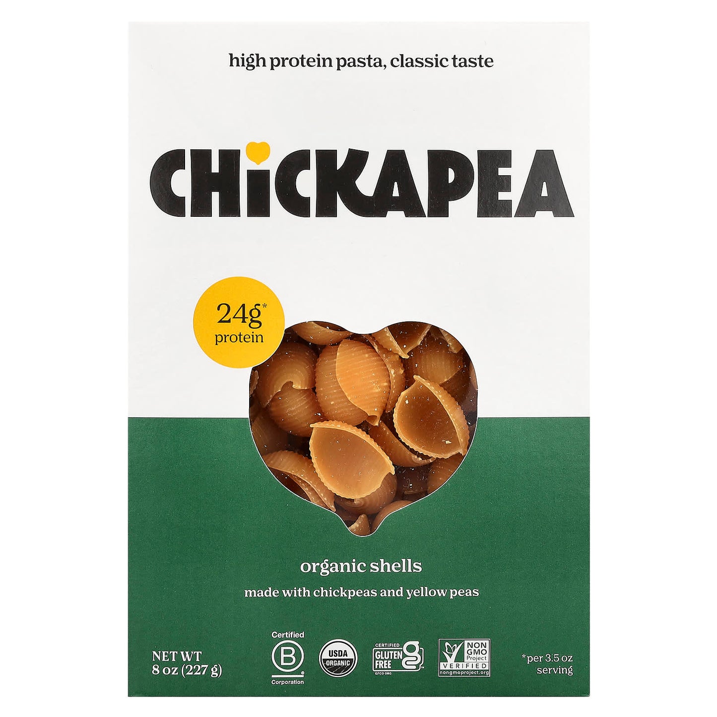 High-Protein Organic Pasta Shells by Chickapea, 8 oz (227 g) - Image 1
