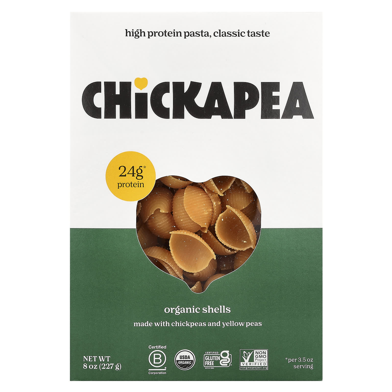 High-Protein Organic Pasta Shells by Chickapea, 8 oz (227 g) - Image 1