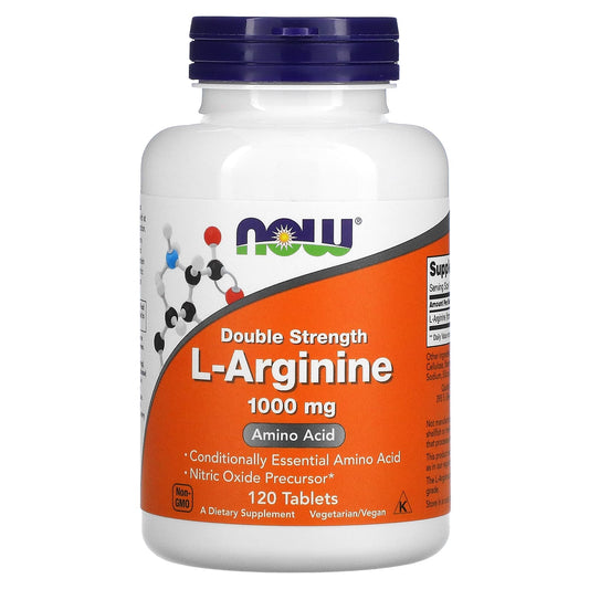 NOW Foods, L-Arginine, Double Strength, 1,000 mg, 120 Tablets - Image 1