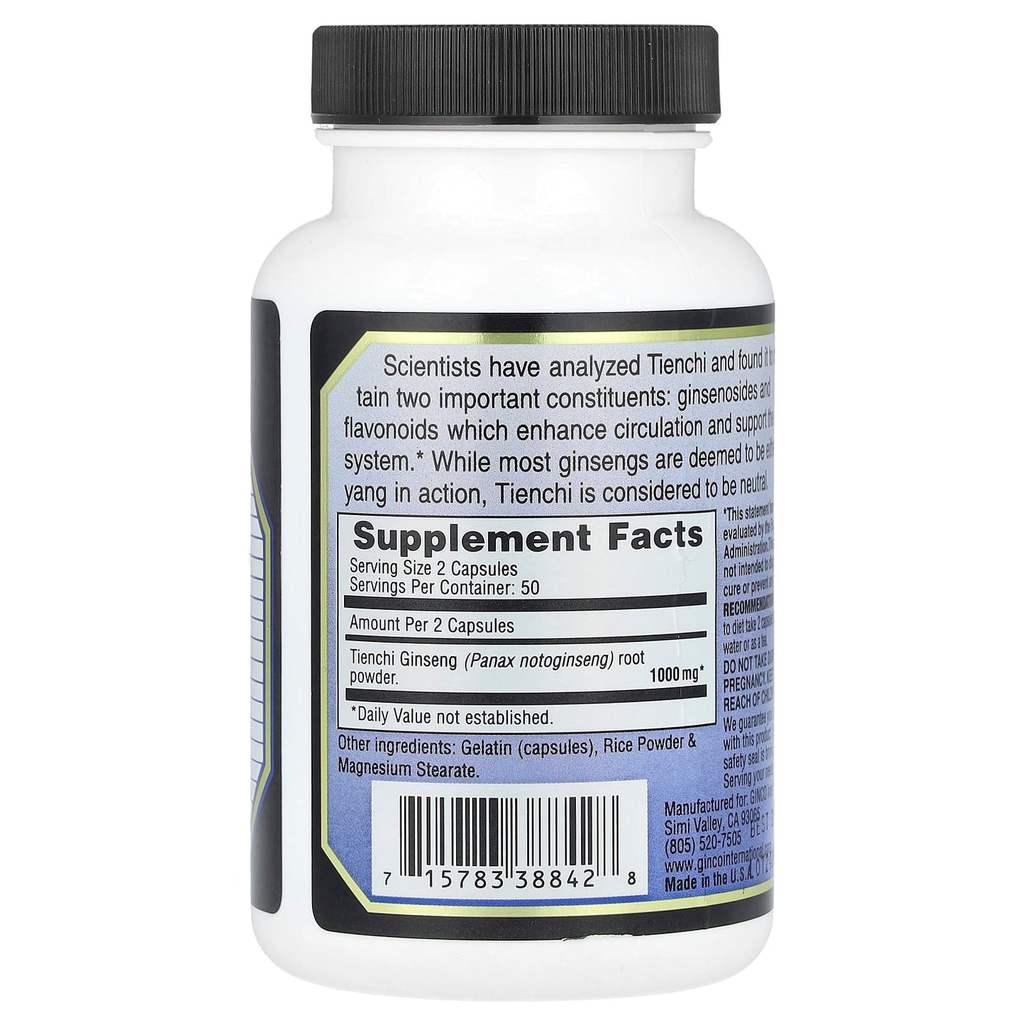 Tienchi Ginseng Supplement for Circulation and Immune Support (500mg, 100 Capsules) - Image 2
