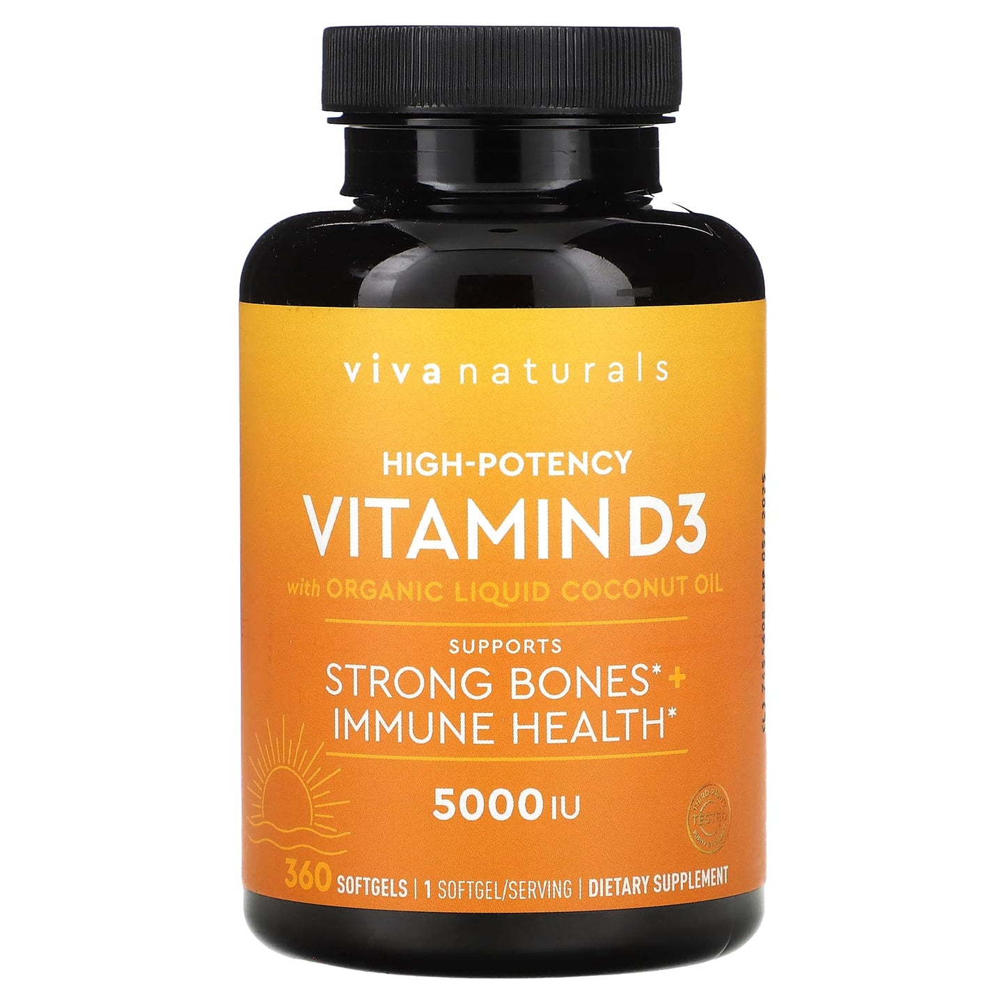 Viva Naturals, Vitamin D3 with Organic Liquid Coconut Oil, High-Potency, 5,000 IU, 360 Softgels - Image 1