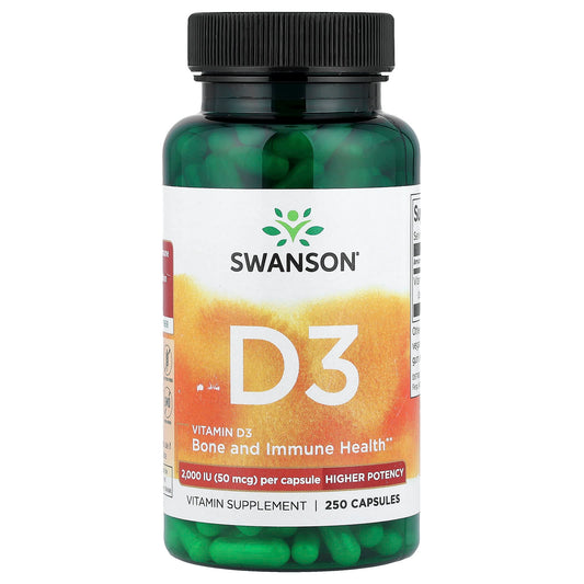 Swanson, Vitamin D3, Higher Potency,  50 mcg (2,000 IU), 250 Capsules - Image 1