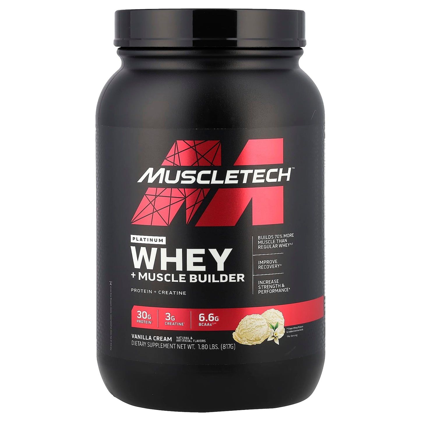 MuscleTech, Platinum Whey + Muscle Builder, Vanilla Cream, 1.8 lbs (817 g) - Image 1