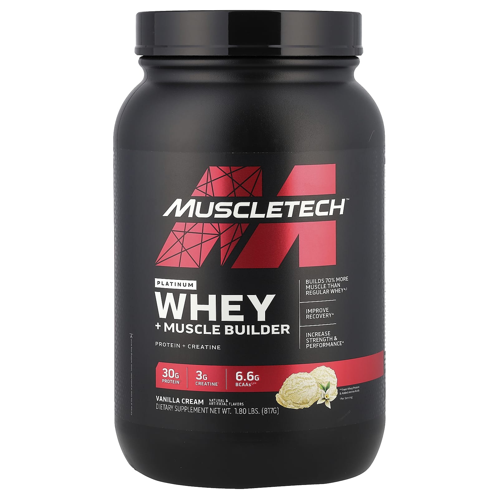 MuscleTech, Platinum Whey + Muscle Builder, Vanilla Cream, 1.8 lbs (817 g) - Image 1