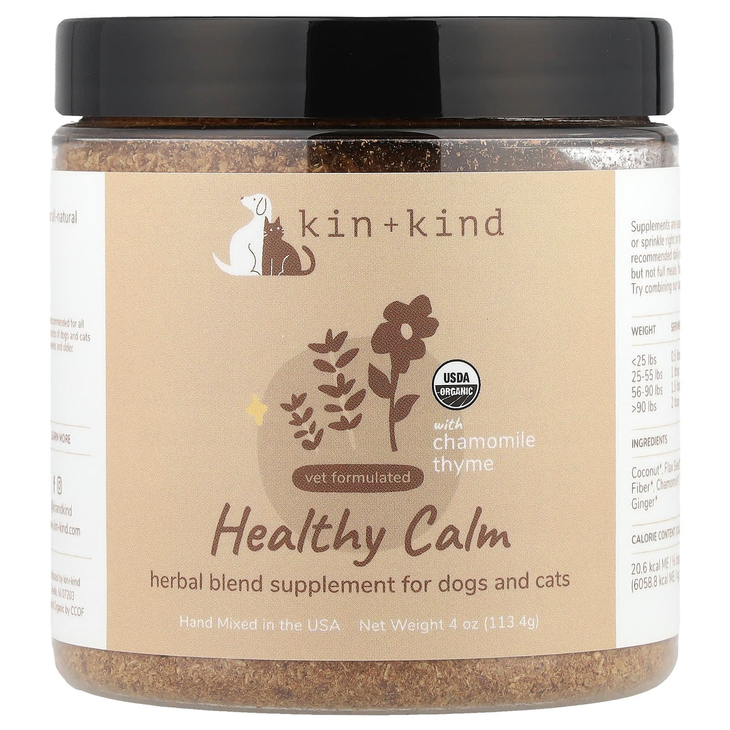 Kin+Kind, Healthy Calm, Herbal Blend Supplement for Dogs and Cats, With Chamomile Thyme, 4 oz (113.4 g) - Image 1