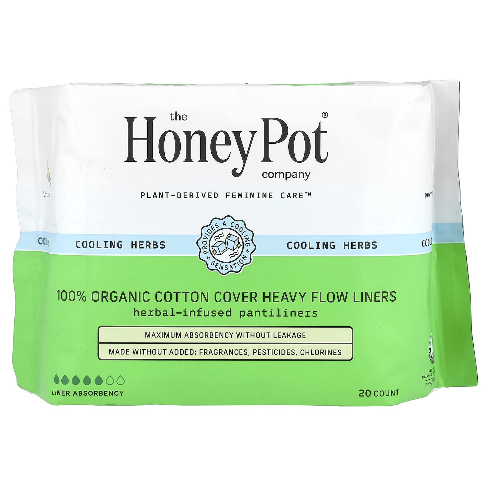 The Honey Pot Company, 100% Organic Cotton Cover Heavy Flow Liners, 20 Count - Image 1