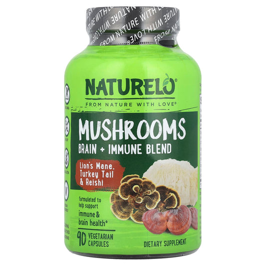 NATURELO, Mushrooms, Brain + Immune Blend, 90 Vegetarian Capsules - Image 1