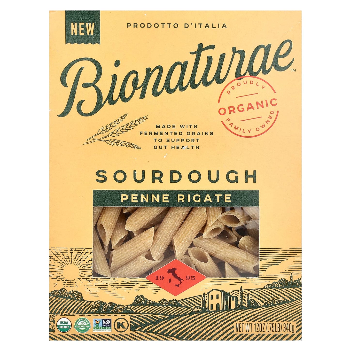 Authentic Italian Sourdough Penne Rigate Pasta, USDA Organic, Non GMO - Image 1