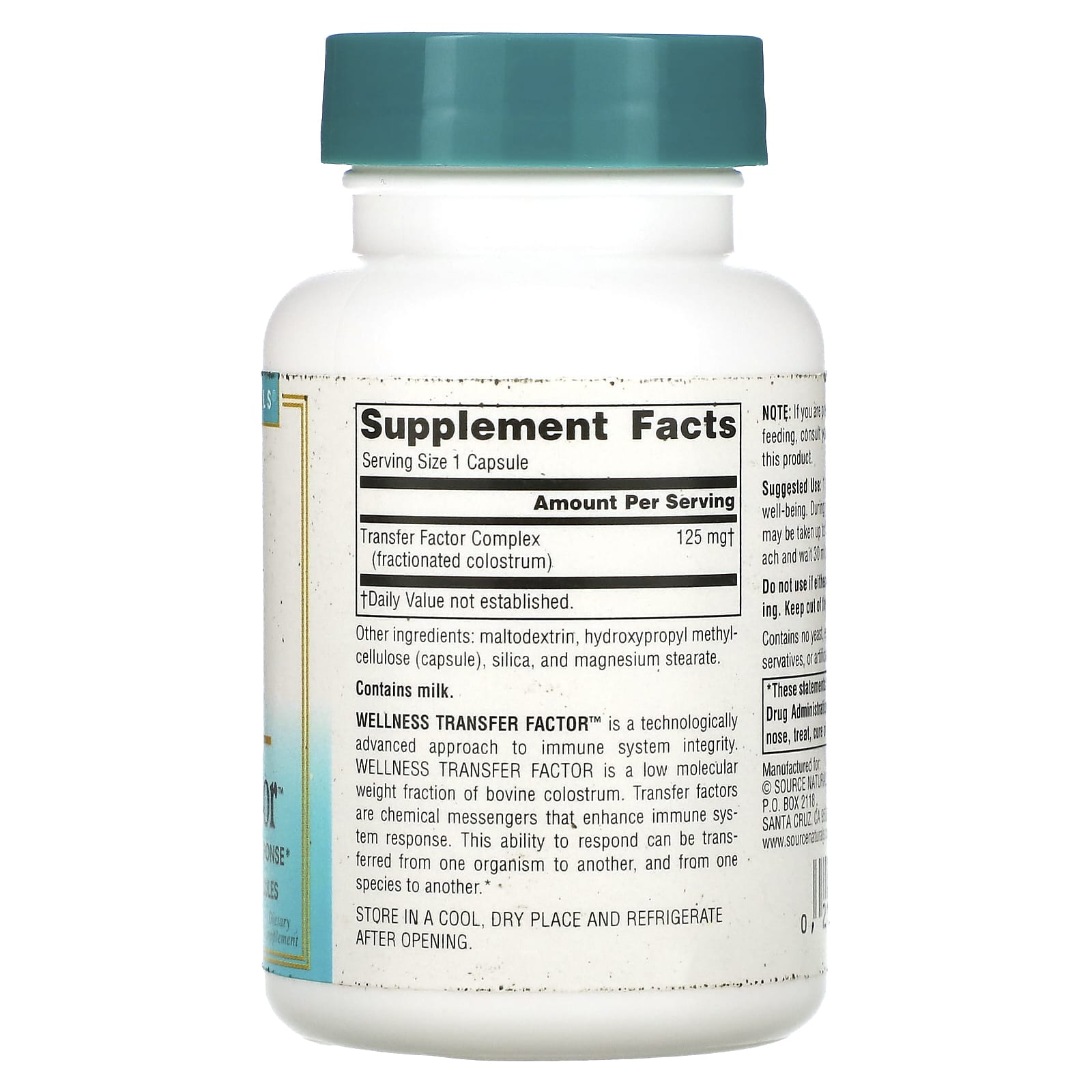 Source Naturals, Wellness Transfer Factor, 125 mg, 60 Vegetarian Capsules - Image 2