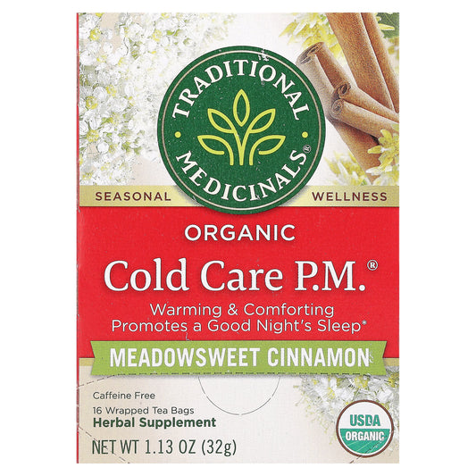 Traditional Medicinals, Organic Cold Care PM, Meadowsweet Cinnamon, Caffeine Free, 16 Wrapped Tea Bags, 1.13 oz (32 g) - Image 1