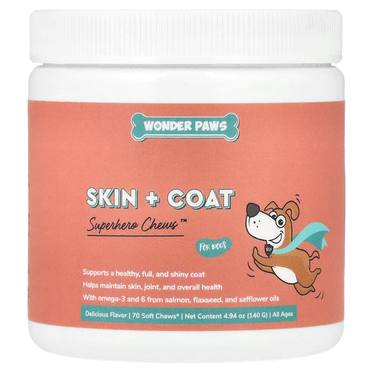 Wonder Paws, Superhero Chews™ For Dogs, Skin + Coat, All Ages, 70 Soft Chews, 4.94 oz (140 g)