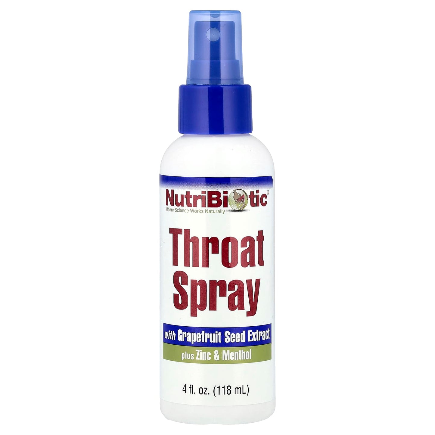 NutriBiotic, Throat Spray with Grapefruit Seed Extract plus Zinc & Menthol, 4 fl oz (118 ml) - Image 1