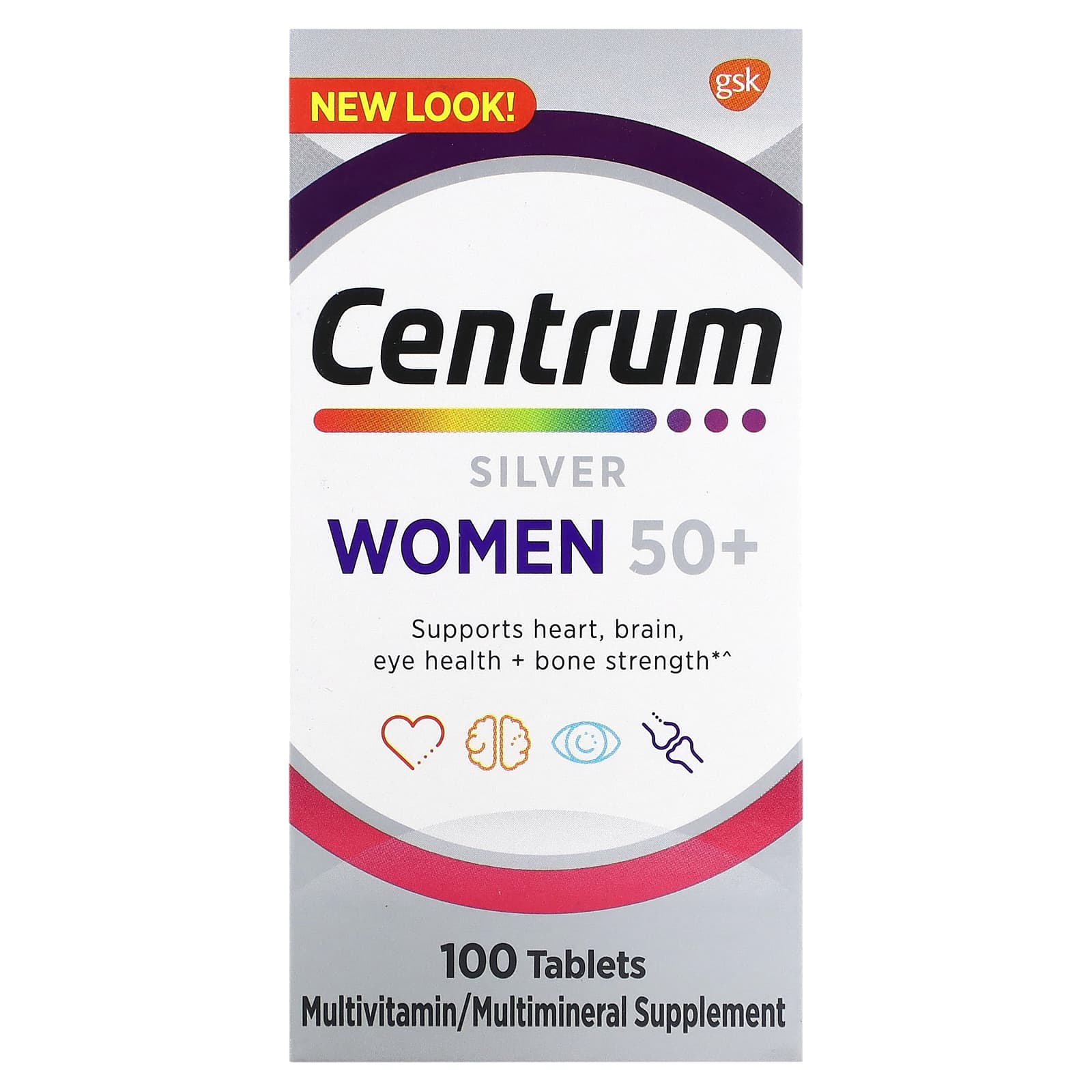 Centrum Silver Women 50+, Multivitamin Supplement for Heart & Brain Health, 100 Tablets - Image 1