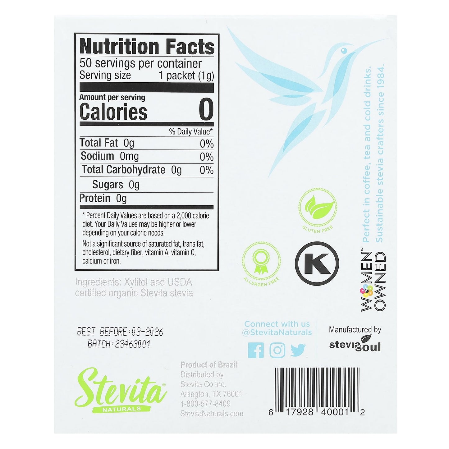 Stevita, Naturals, Stevia With Xylitol, Supreme, 50 Packets, 1.8 oz (50 g) - Image 2