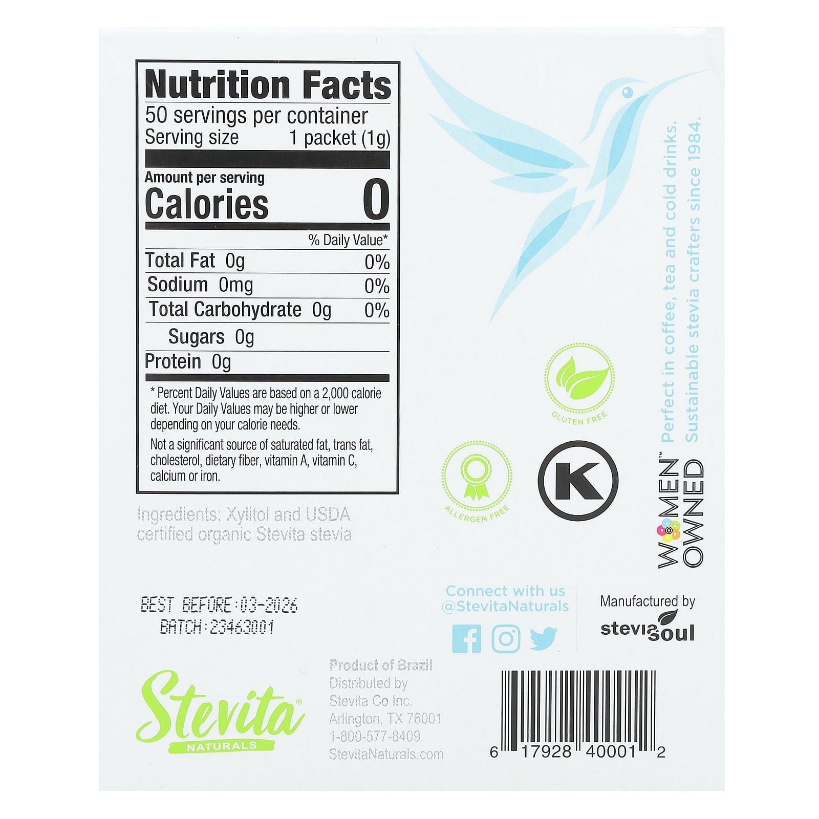 Stevita, Naturals, Stevia With Xylitol, Supreme, 50 Packets, 1.8 oz (50 g) - Image 2