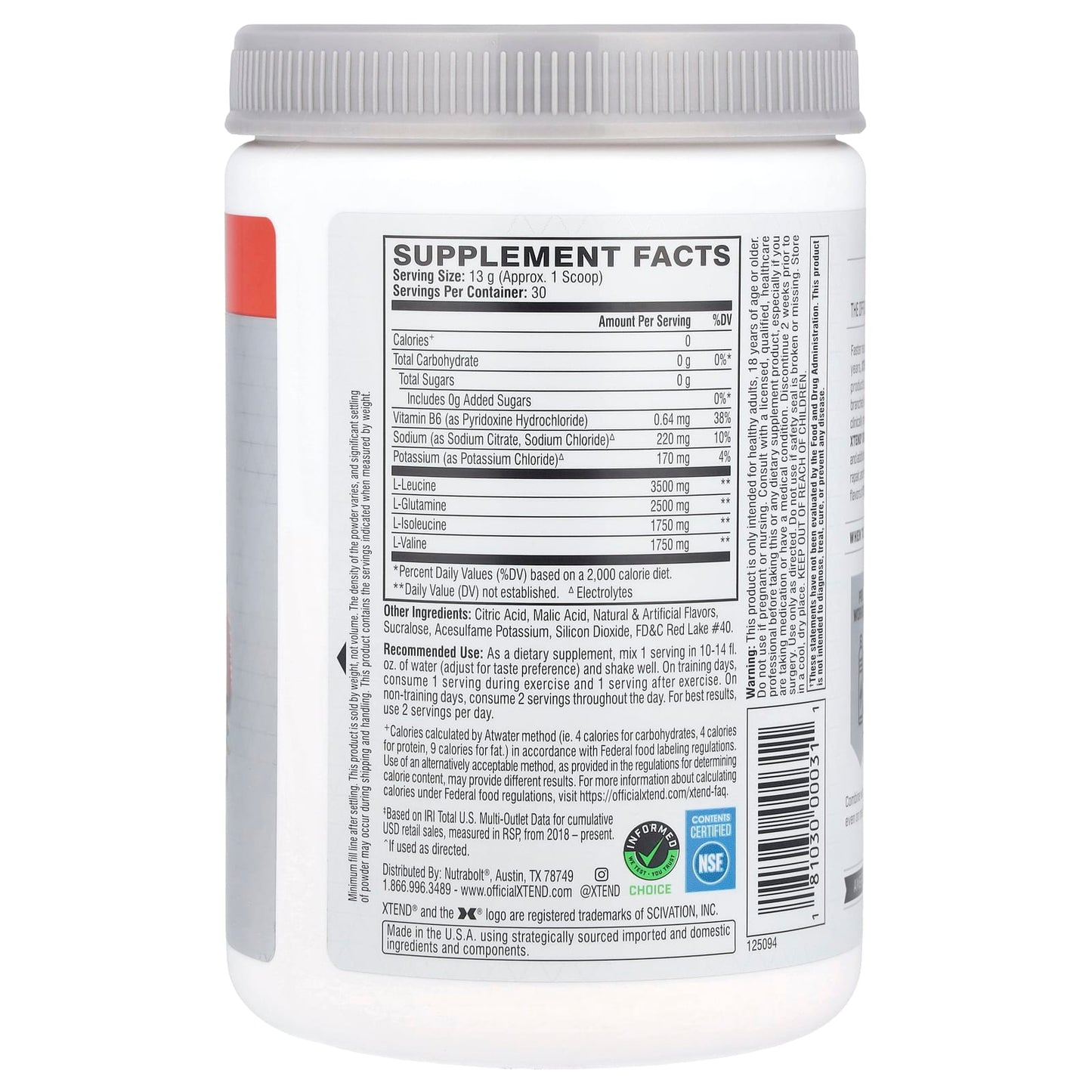 XTEND, The Original 7G BCAA, Strawberry Kiwi Splash, 13.8 oz (390 g) - Image 2