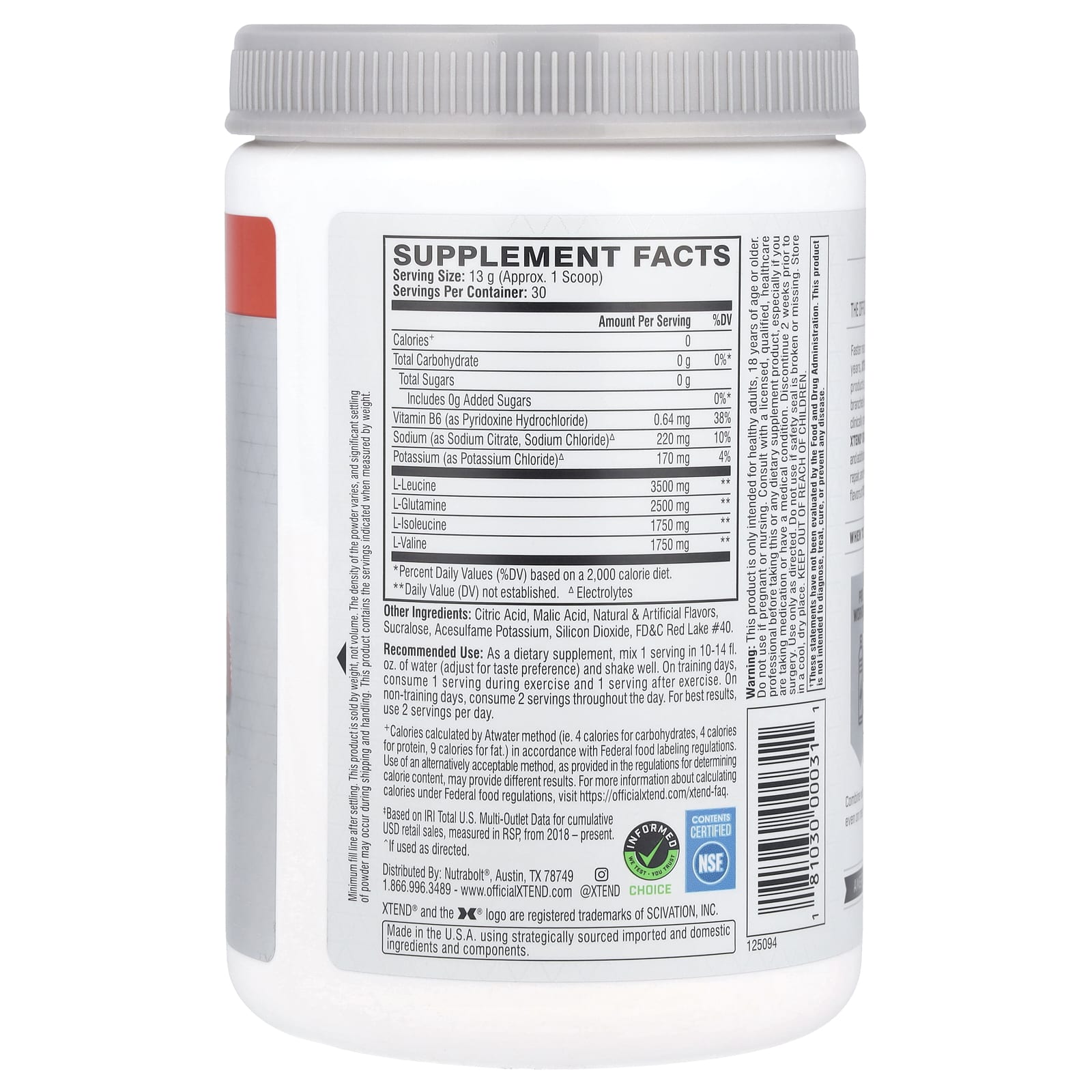 XTEND, The Original 7G BCAA, Strawberry Kiwi Splash, 13.8 oz (390 g) - Image 2