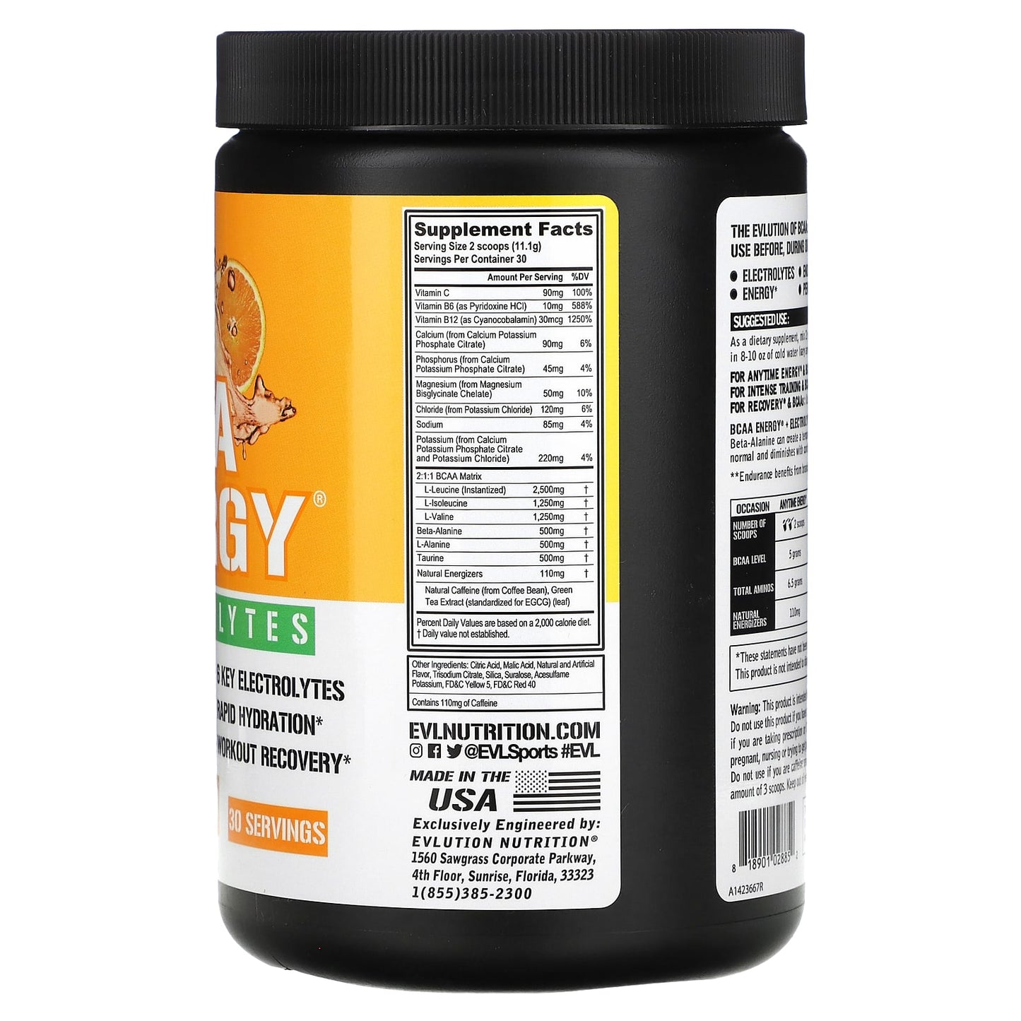 EVLution Nutrition BCAA Energy Plus Electrolytes, Orange Mango, 11.7oz - Image 2