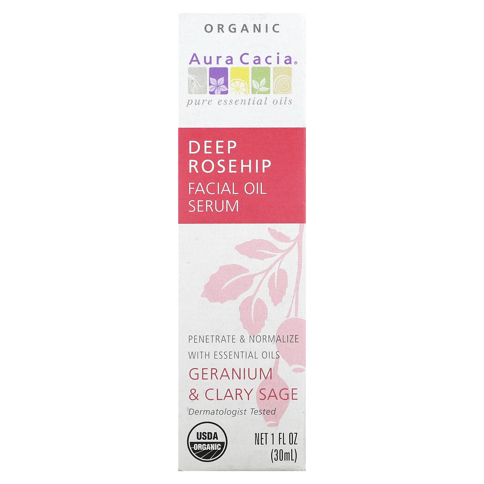 Organic Rosehip Facial Oil Serum with Geranium & Clary Sage - Aura Cacia - Image 2