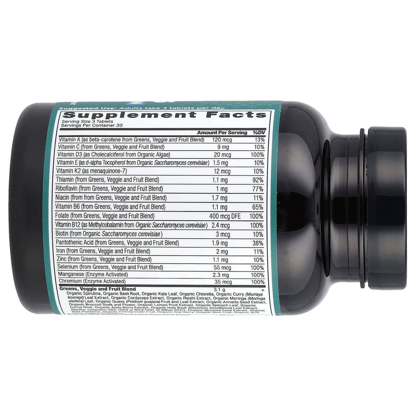 Ancient Nutrition Organic Super Greens + Multivitamin, 90 Tablets - Image 2