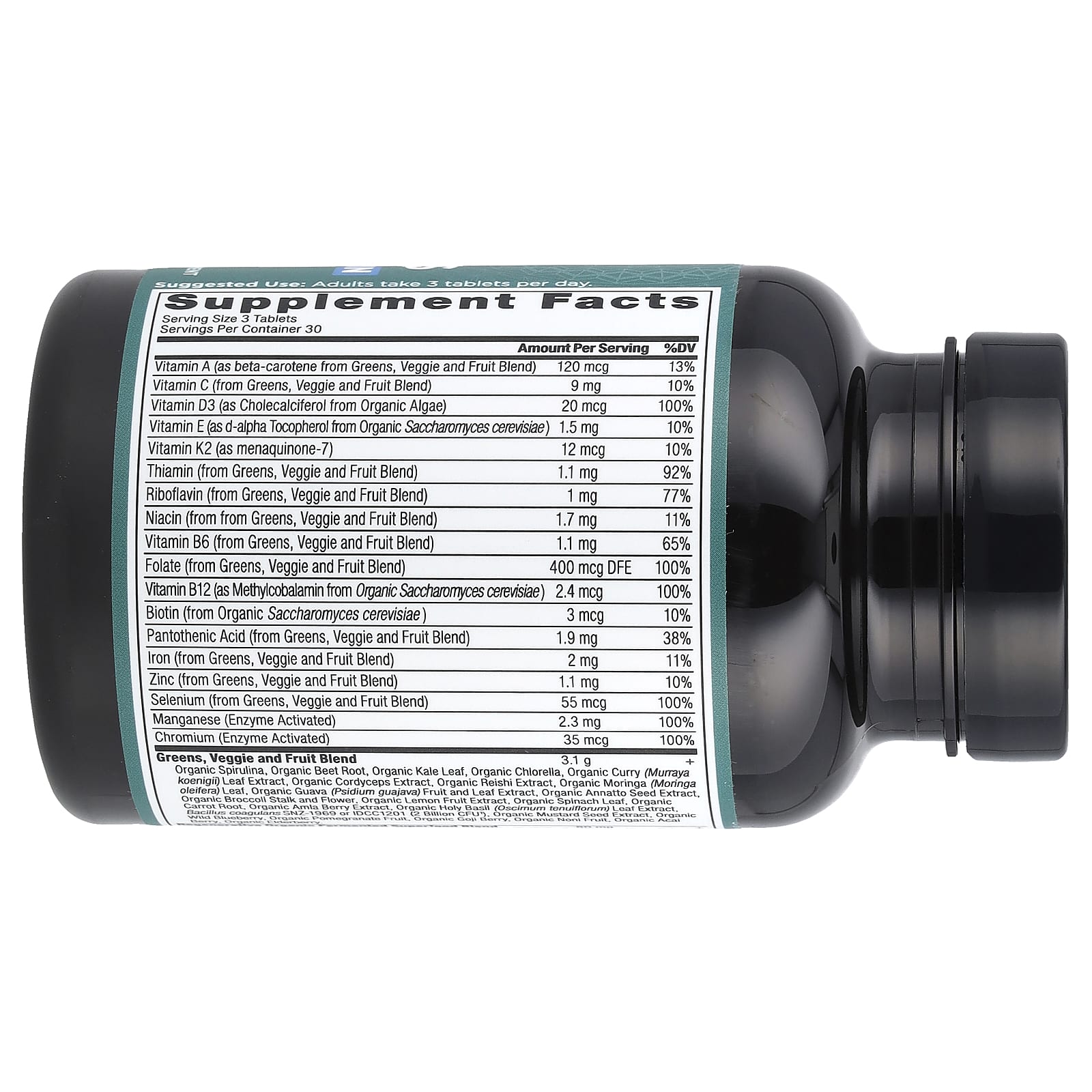 Ancient Nutrition Organic Super Greens + Multivitamin, 90 Tablets - Image 2