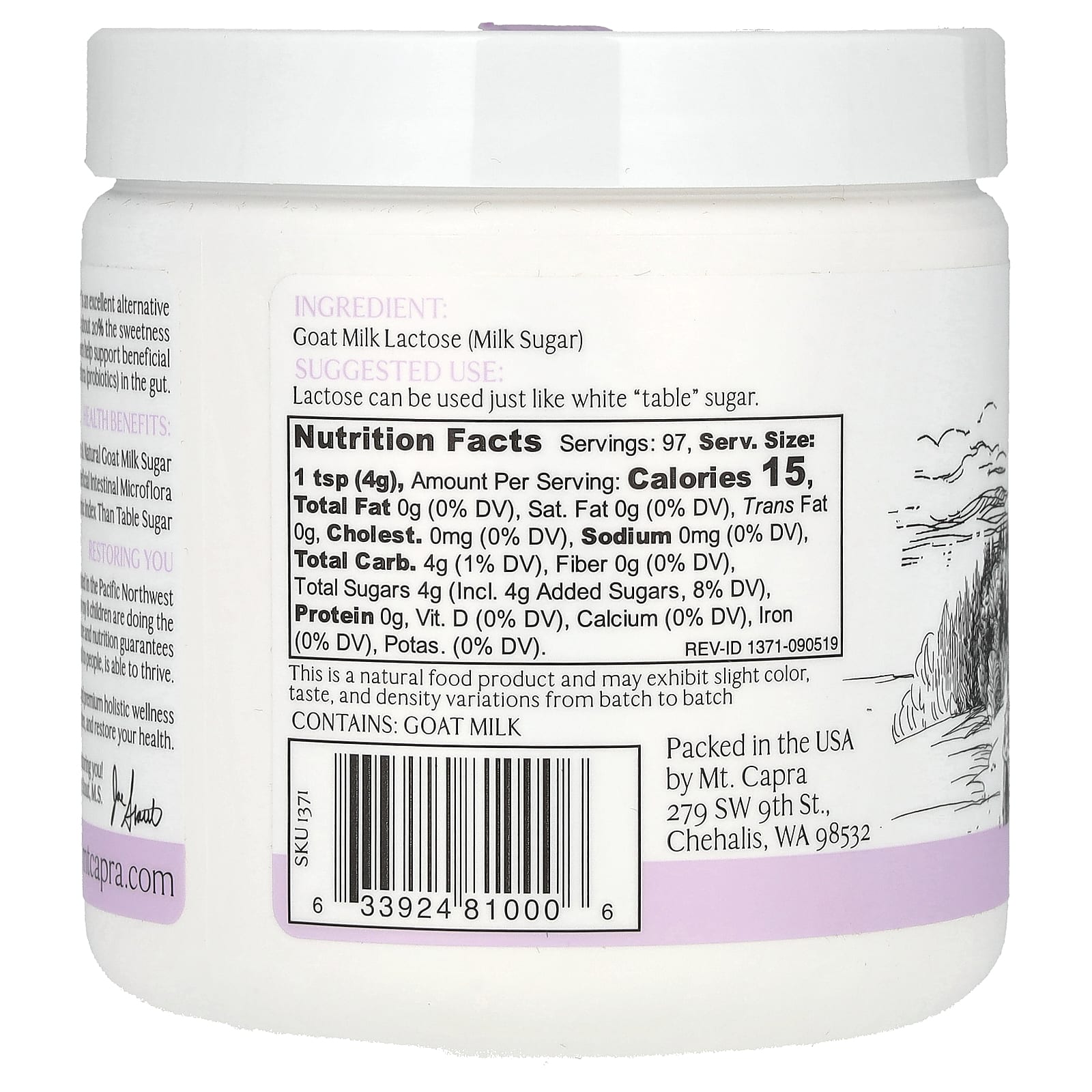 Mt. Capra, Goat Milk Lactose, 13.8 oz (391 g) - Image 2