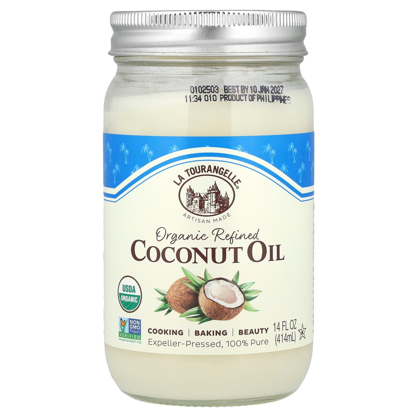 La Tourangelle, Organic Refined Coconut Oil, 14 fl oz (414 ml) - Image 1