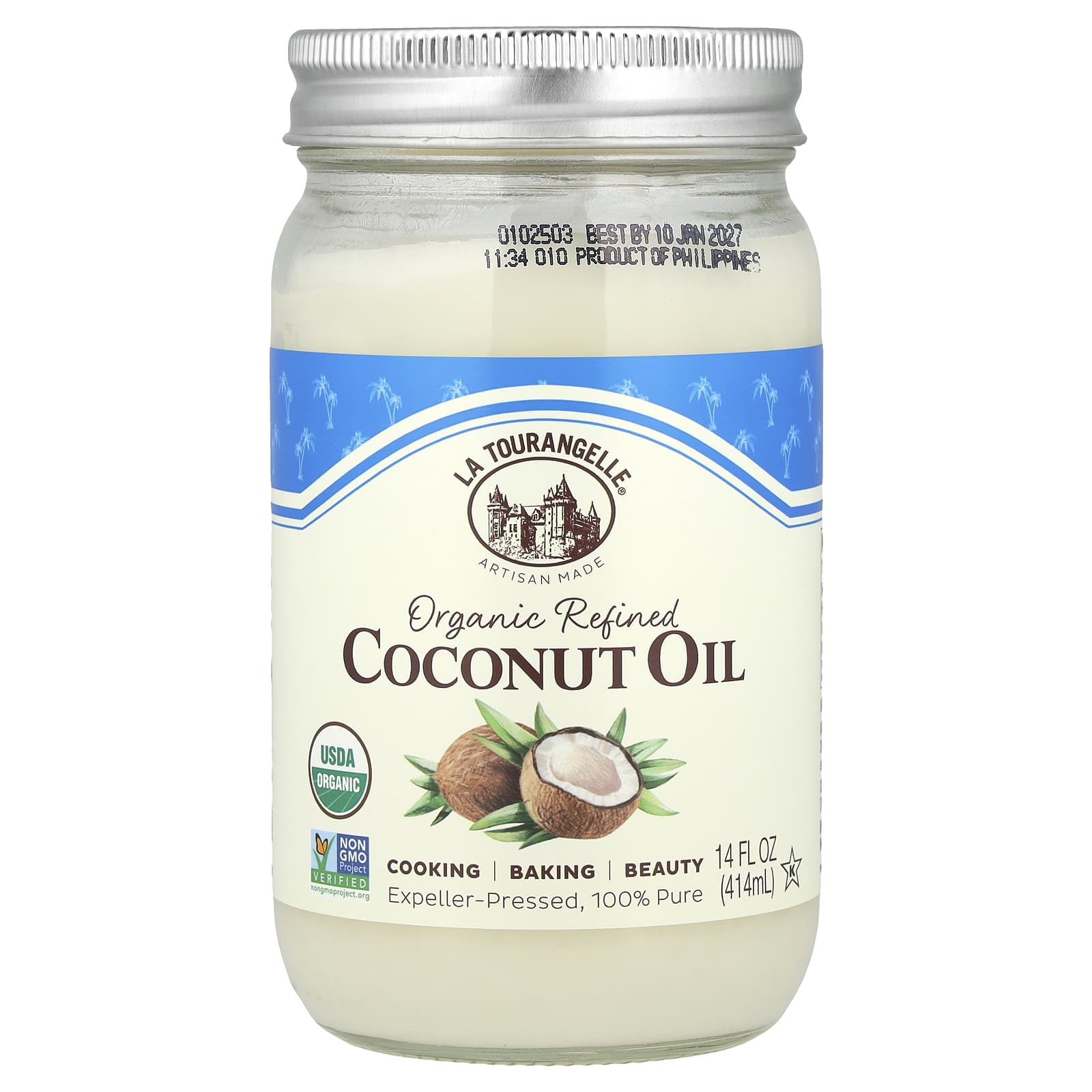 La Tourangelle, Organic Refined Coconut Oil, 14 fl oz (414 ml) - Image 1