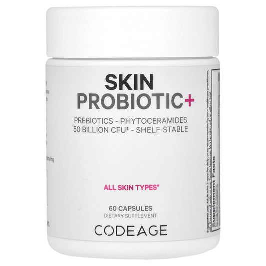 Codeage Skin Probiotic+ Supplement for Glowing Skin, 50 Billion CFU, 60 Capsules - Image 1