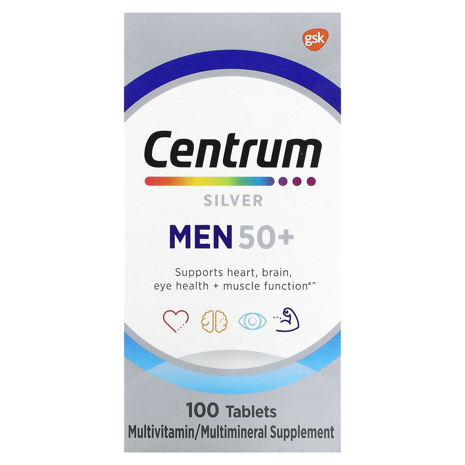 Centrum Silver Men's 50+, 100 Tablets - Multivitamin for Heart, Brain, and Eye Health - Image 1