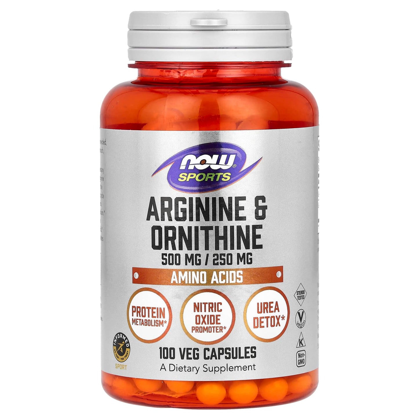 NOW Foods, Sports, Arginine & Ornithine, 100 Veg Capsules - Image 1
