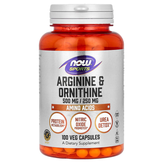 NOW Foods, Sports, Arginine & Ornithine, 100 Veg Capsules - Image 1