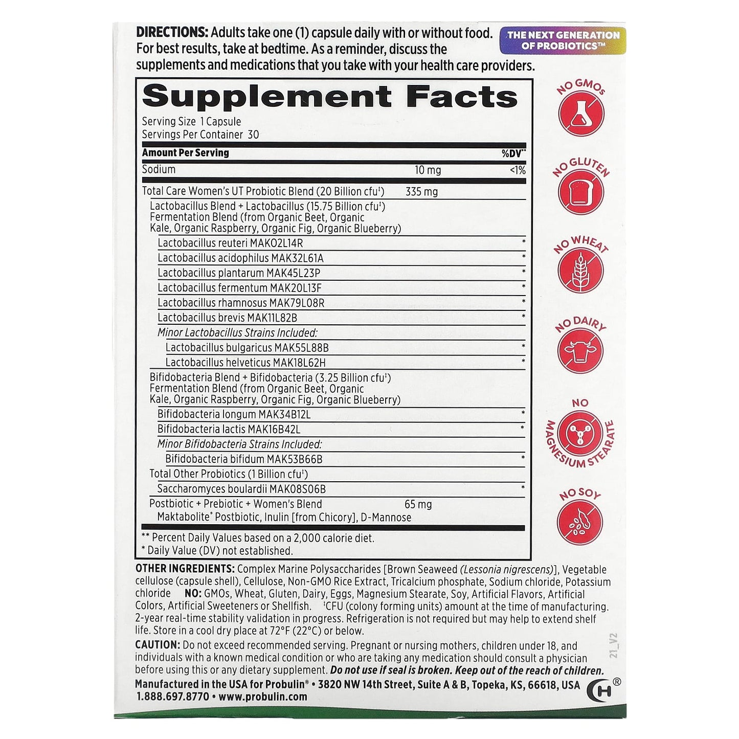 Probulin, Total Care Women’s UT Probiotic, 20 Billion CFU, 30 Capsules - Image 2