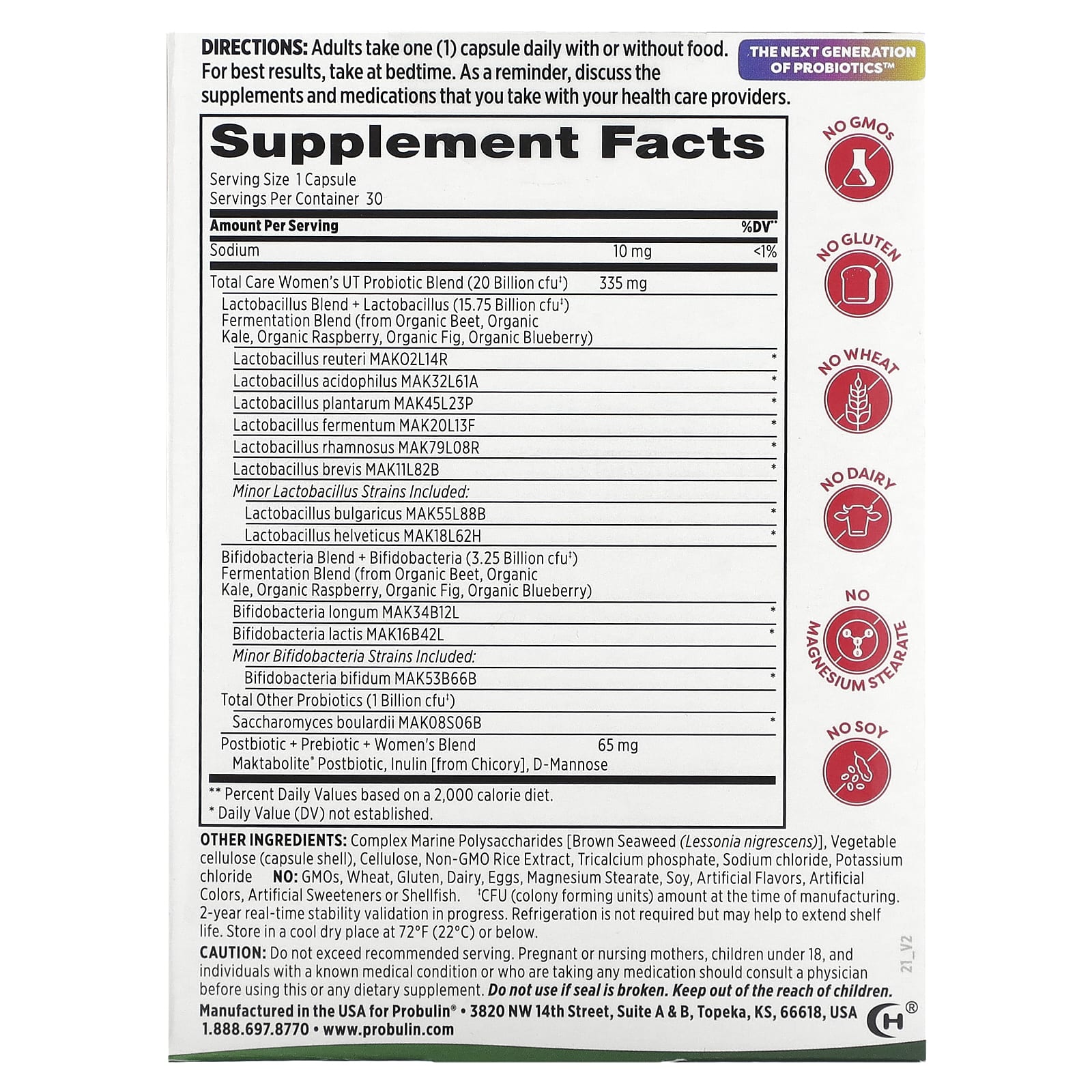 Probulin, Total Care Women’s UT Probiotic, 20 Billion CFU, 30 Capsules - Image 2
