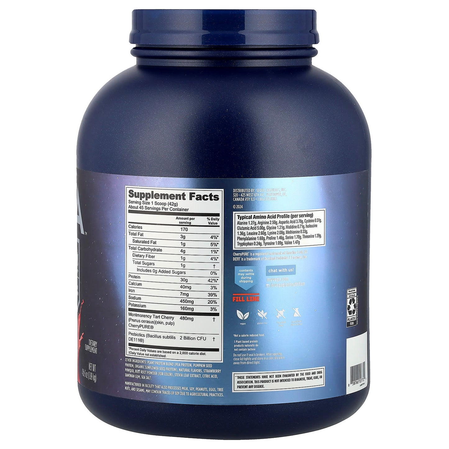 Vega, Plant-Based Protein, Performance Protein + Recovery,  Berry, 4 lb 3 oz (1.89 kg) - Image 2