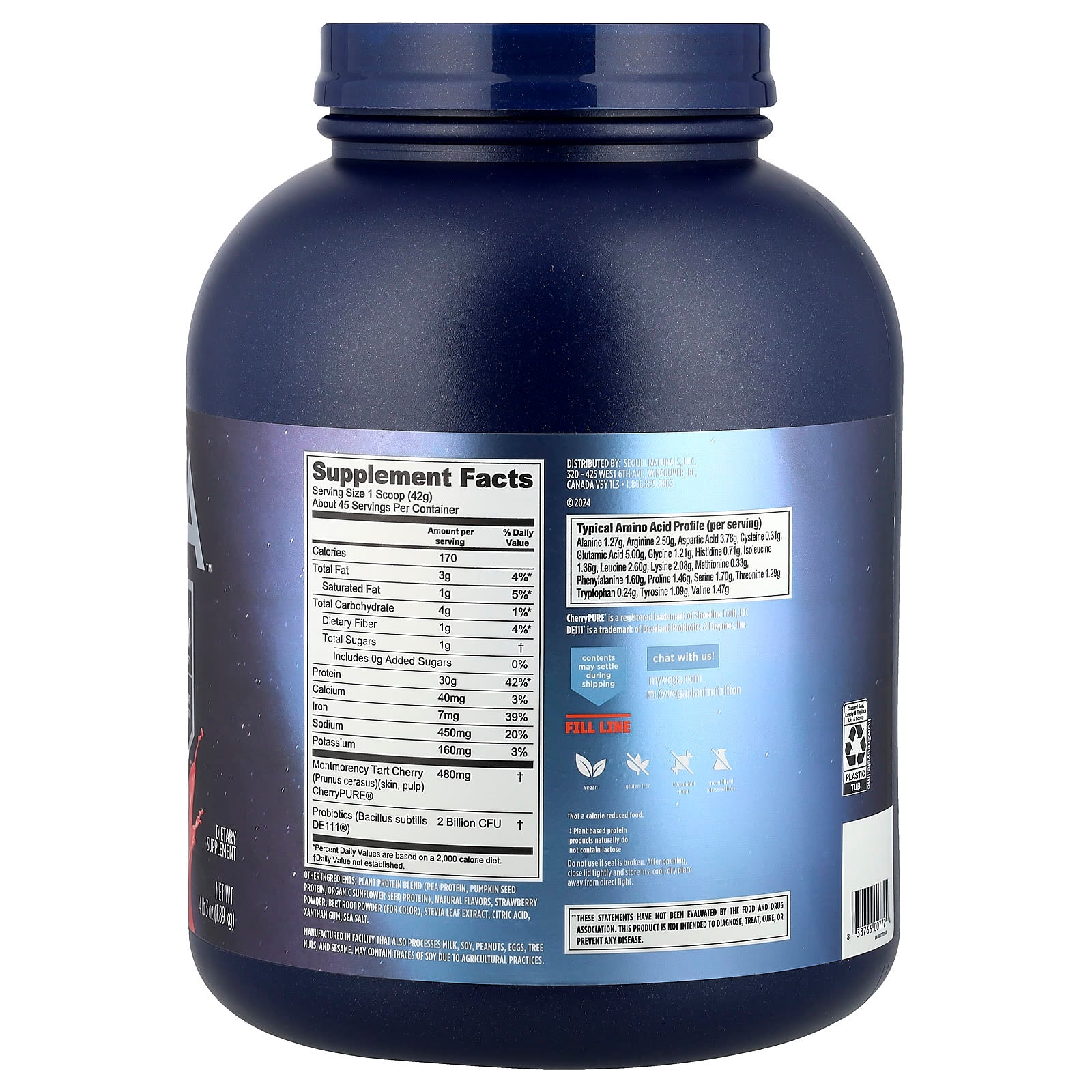 Vega, Plant-Based Protein, Performance Protein + Recovery,  Berry, 4 lb 3 oz (1.89 kg) - Image 2