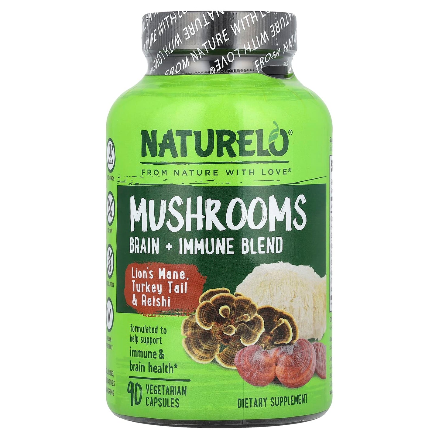 NATURELO, Mushrooms, Brain + Immune Blend, 90 Vegetarian Capsules - Image 1